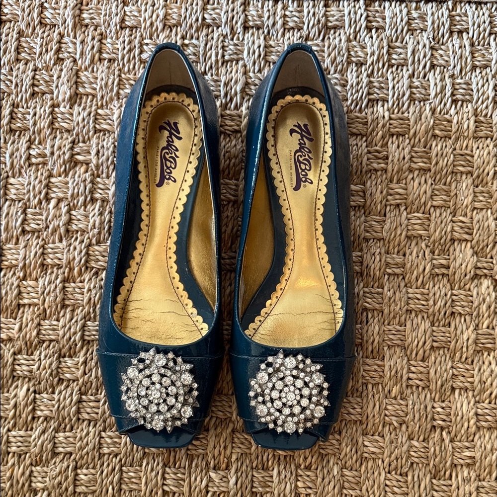 Elegant  Teal Blue Peep-Toe Heels with Crystal Embellishment